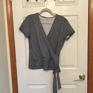 Loft, blue and white stripe short sleeve top size M